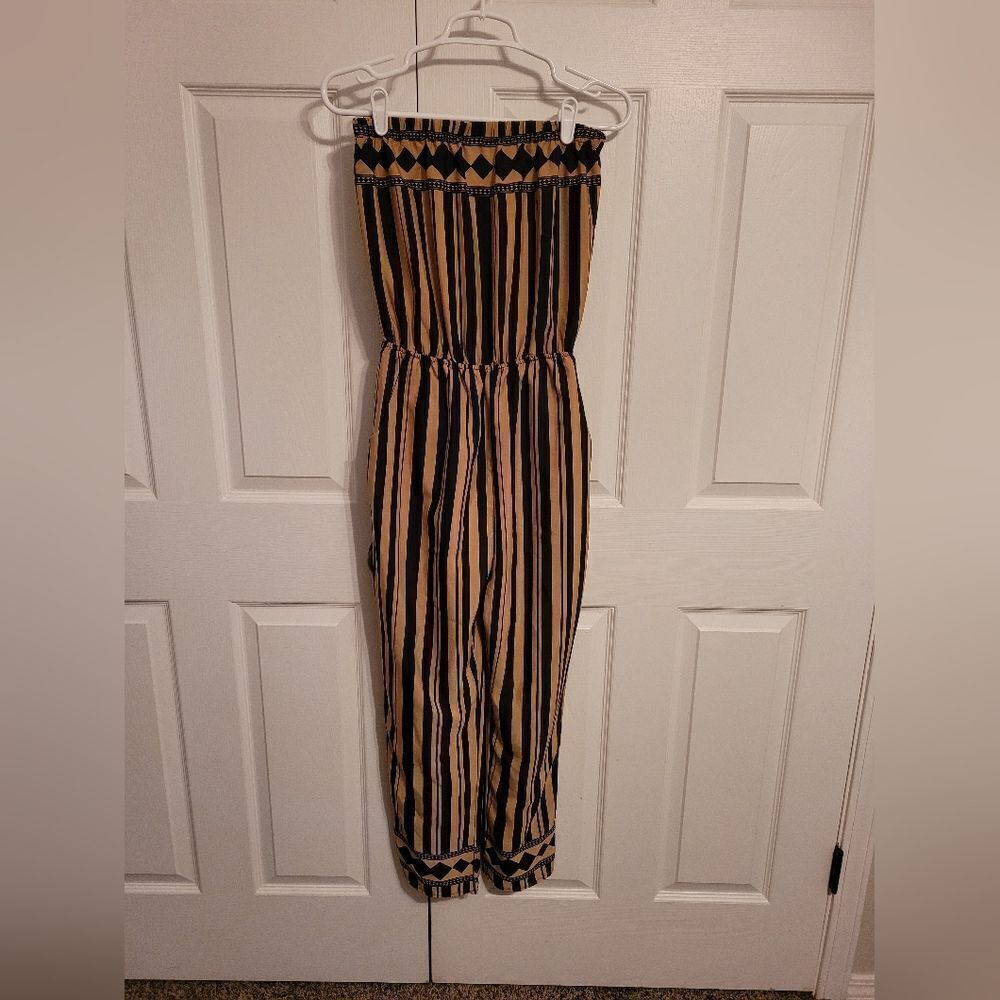 Necessary clothing black and tan strip sleeveless jumpsuit - Picture 2 of 3